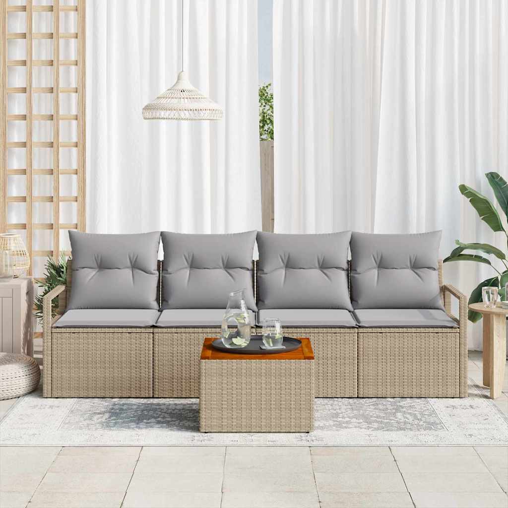 Set Divano da Giardino con cuscino 5 pcs Beige polyrattan | homemem39
