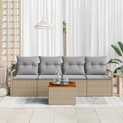 Set Divano da Giardino con cuscino 5 pcs Beige polyrattan | homemem39
