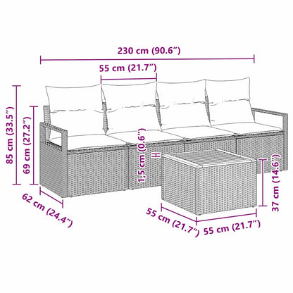 Set Divano da Giardino con cuscino 5 pcs Beige polyrattan | homemem39