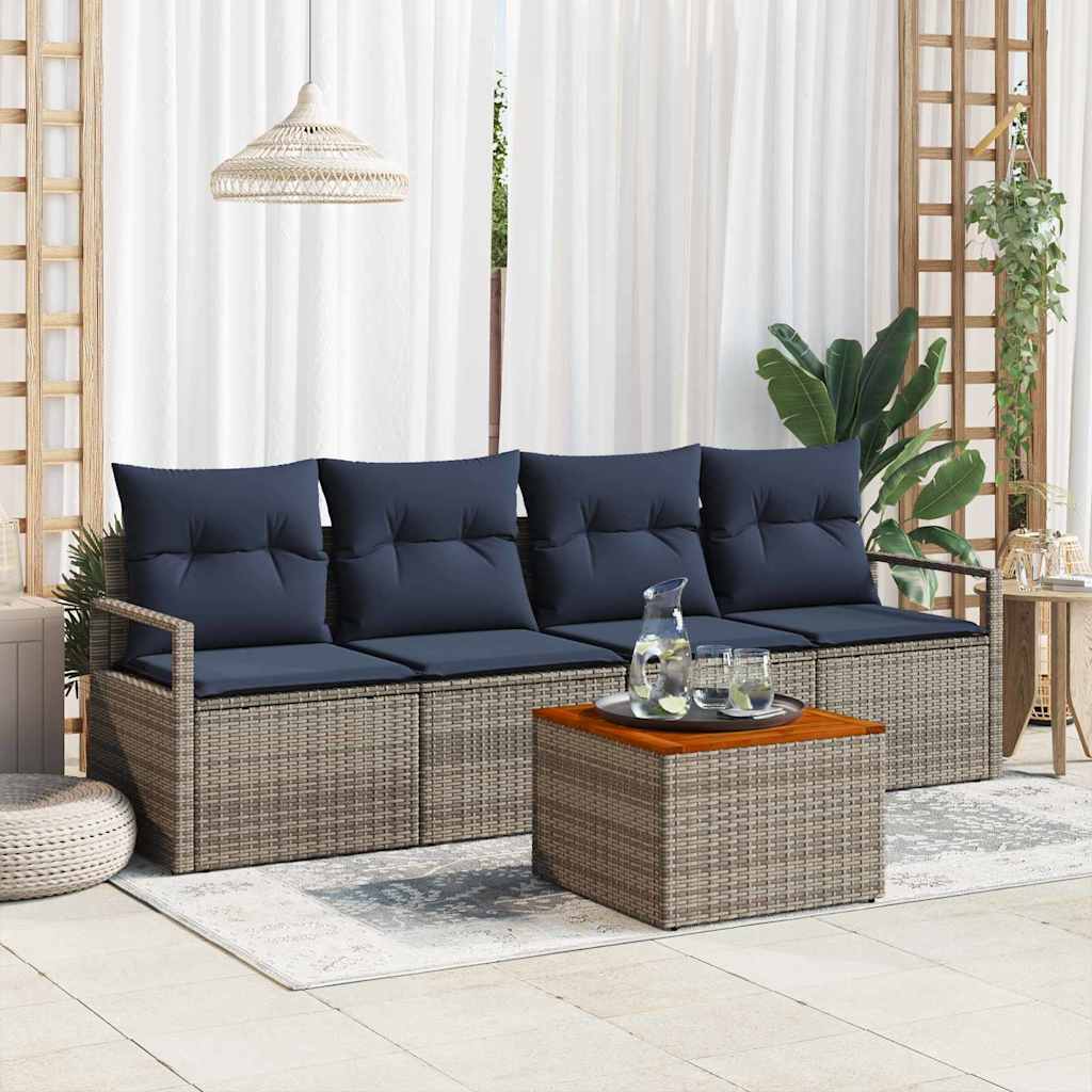 Set Divano da Giardino con cuscino 5 pcs Grigio polyrattan | homemem39
