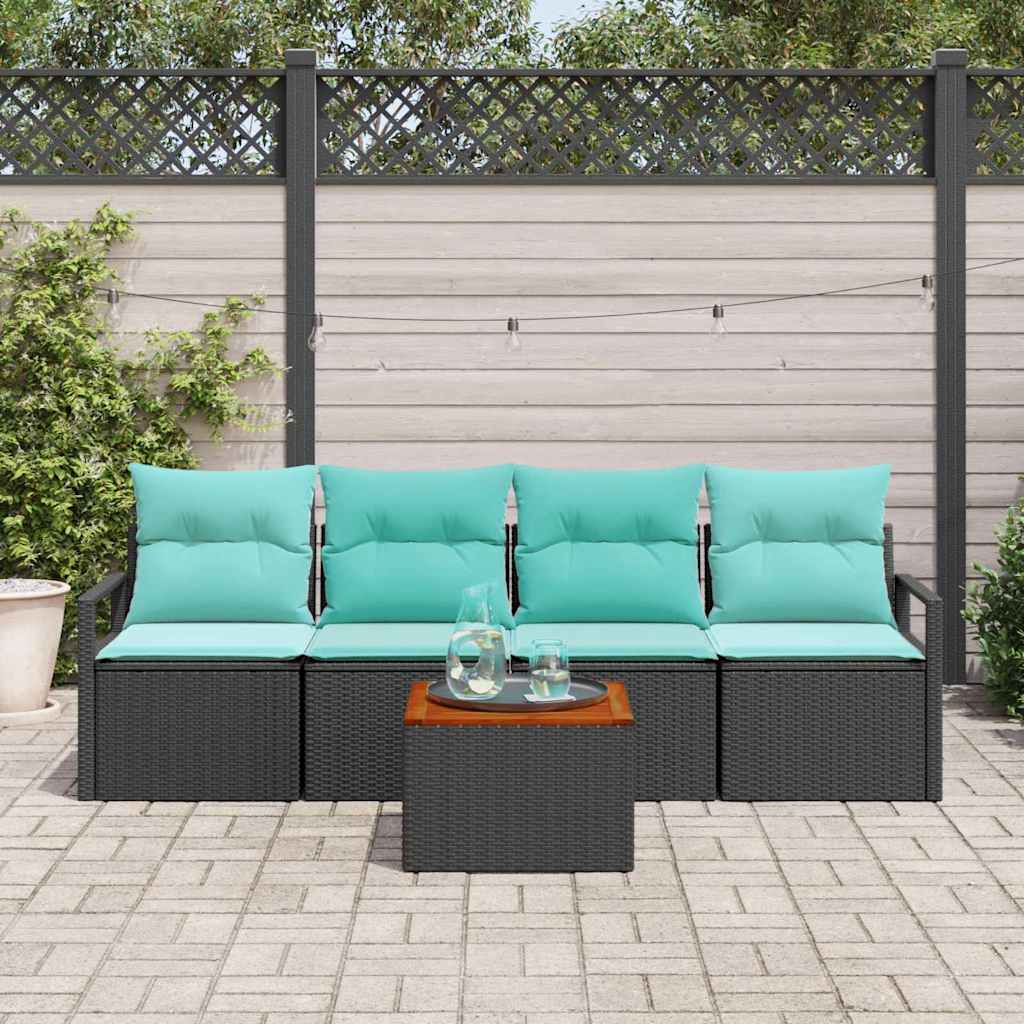 Set Divano da Giardino con cuscino 5 pcs Nero polyrattan | homemem39
