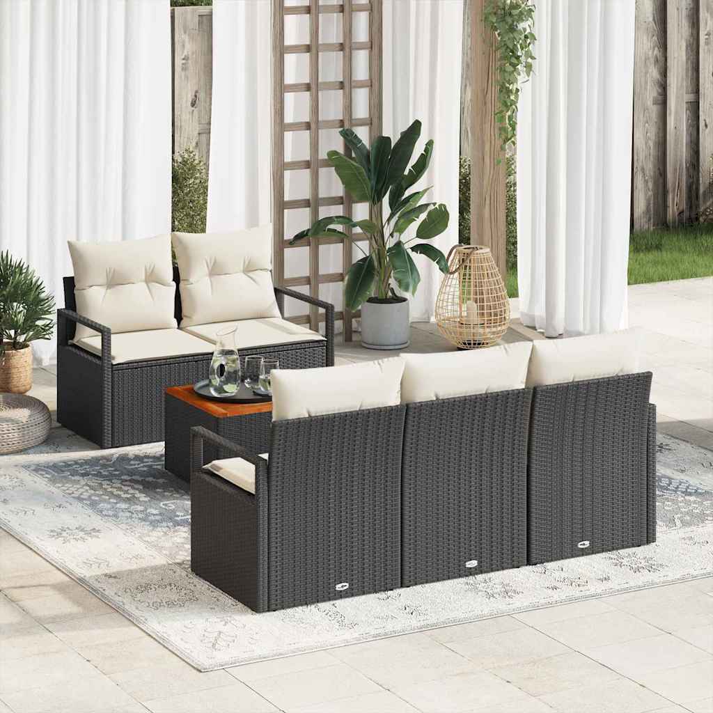 Set Divano da Giardino con cuscino 6 pcs Nero polyrattan | homemem39