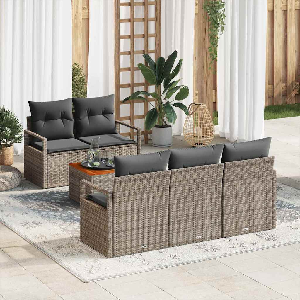 Set Divano da Giardino con cuscino 6 pcs Grigio polyrattan | homemem39