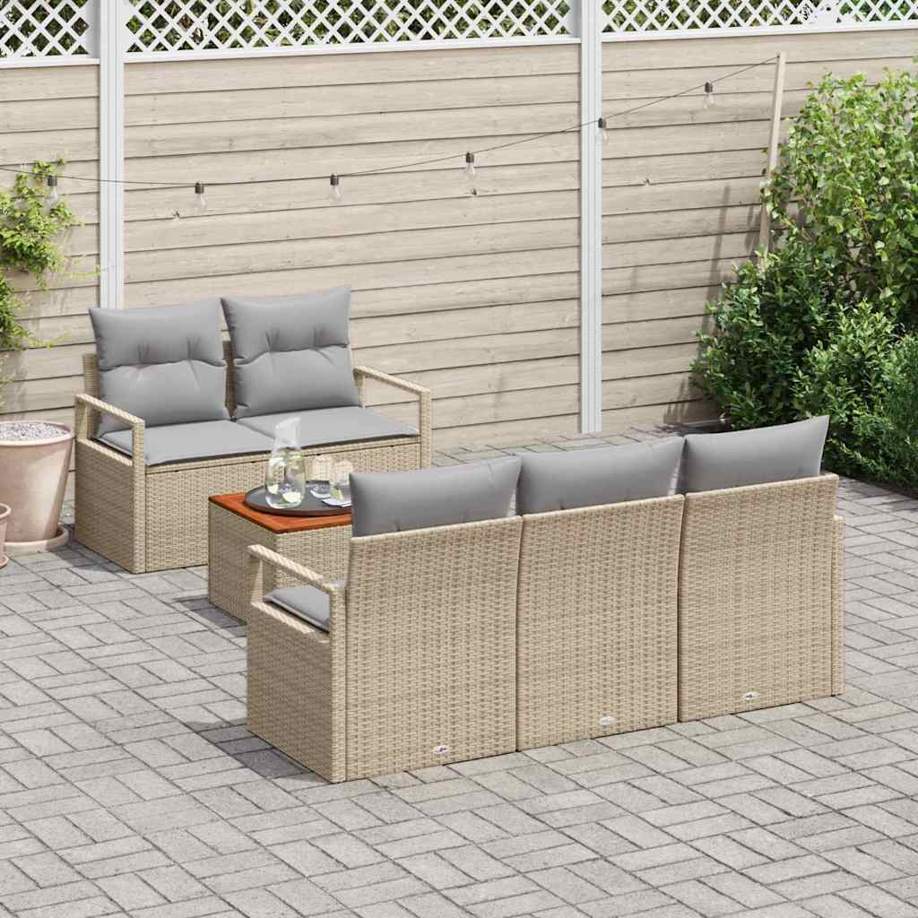Set Divano da Giardino con cuscino 6 pcs Beige polyrattan | homemem39