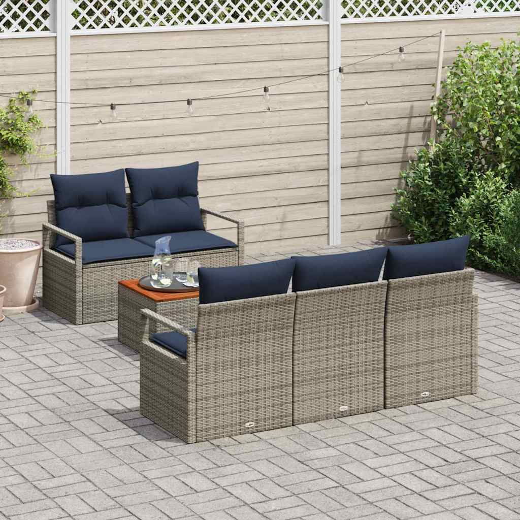 Set Divano da Giardino con cuscino 6 pcs Grigio polyrattan | homemem39