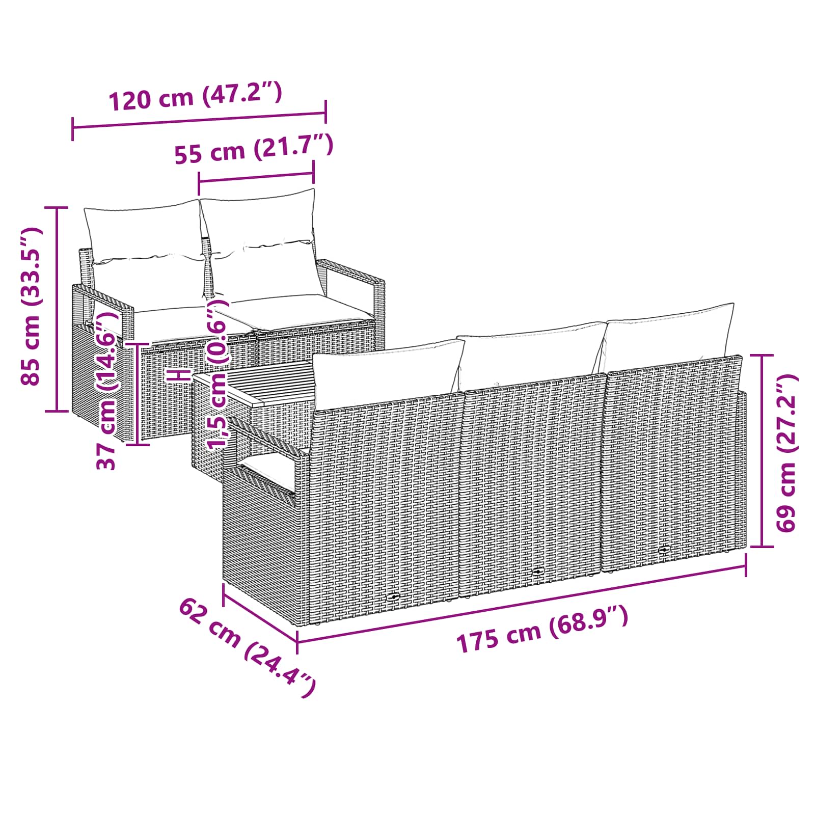 Set Divano da Giardino con cuscino 6 pcs Grigio polyrattan | homemem39