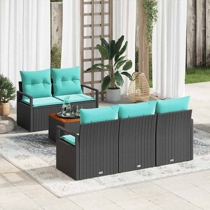 Set Divano da Giardino con cuscino 6 pcs Nero polyrattan