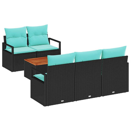 Set Divano da Giardino con cuscino 6 pcs Nero polyrattan | homemem39