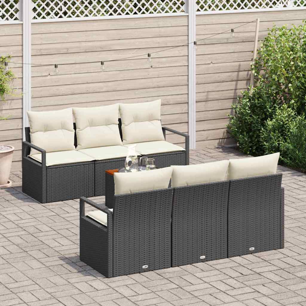 Set Divano da Giardino con cuscino 7 pcs Nero polyrattan | homemem39