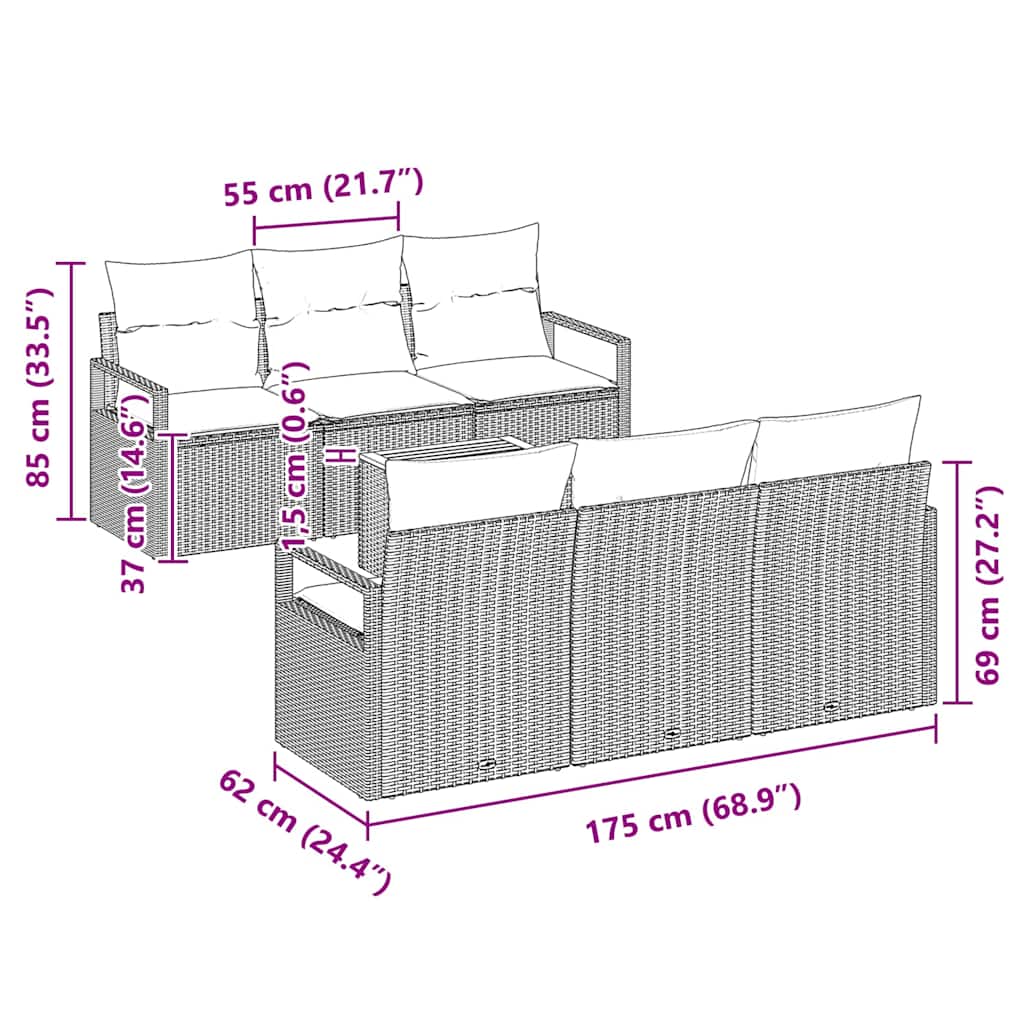 Set Divano da Giardino con cuscino 7 pcs Grigio polyrattan | homemem39