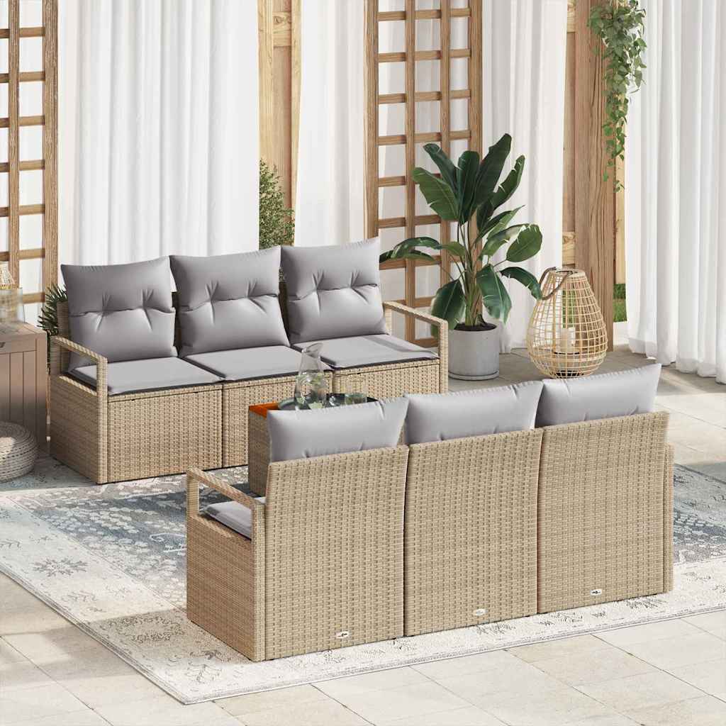 Set Divano da Giardino con cuscino 7 pcs Beige polyrattan | homemem39