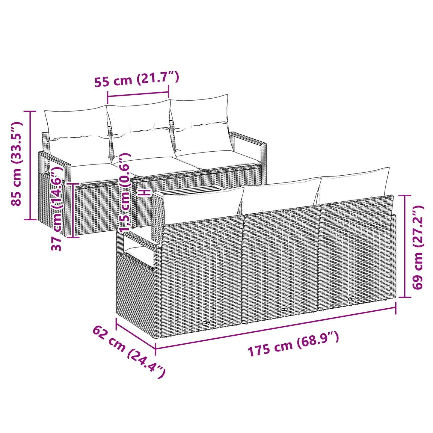 Set Divano da Giardino con cuscino 7 pcs Grigio polyrattan | homemem39