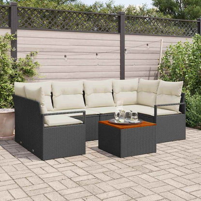 Set Divano da Giardino con cuscino 7 pcs Nero polyrattan | homemem39