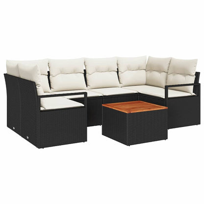 Set Divano da Giardino con cuscino 7 pcs Nero polyrattan | homemem39