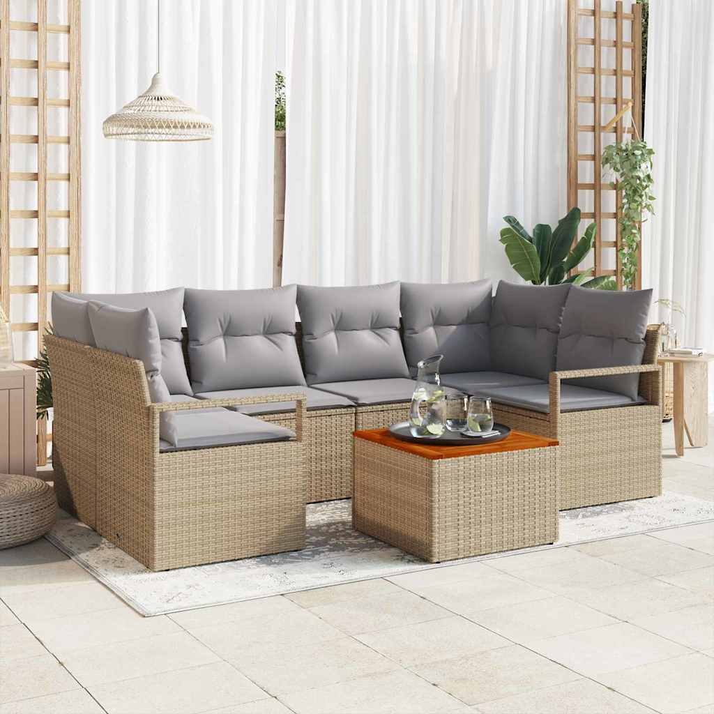 Set Divano da Giardino con cuscino 7 pcs Beige polyrattan | homemem39