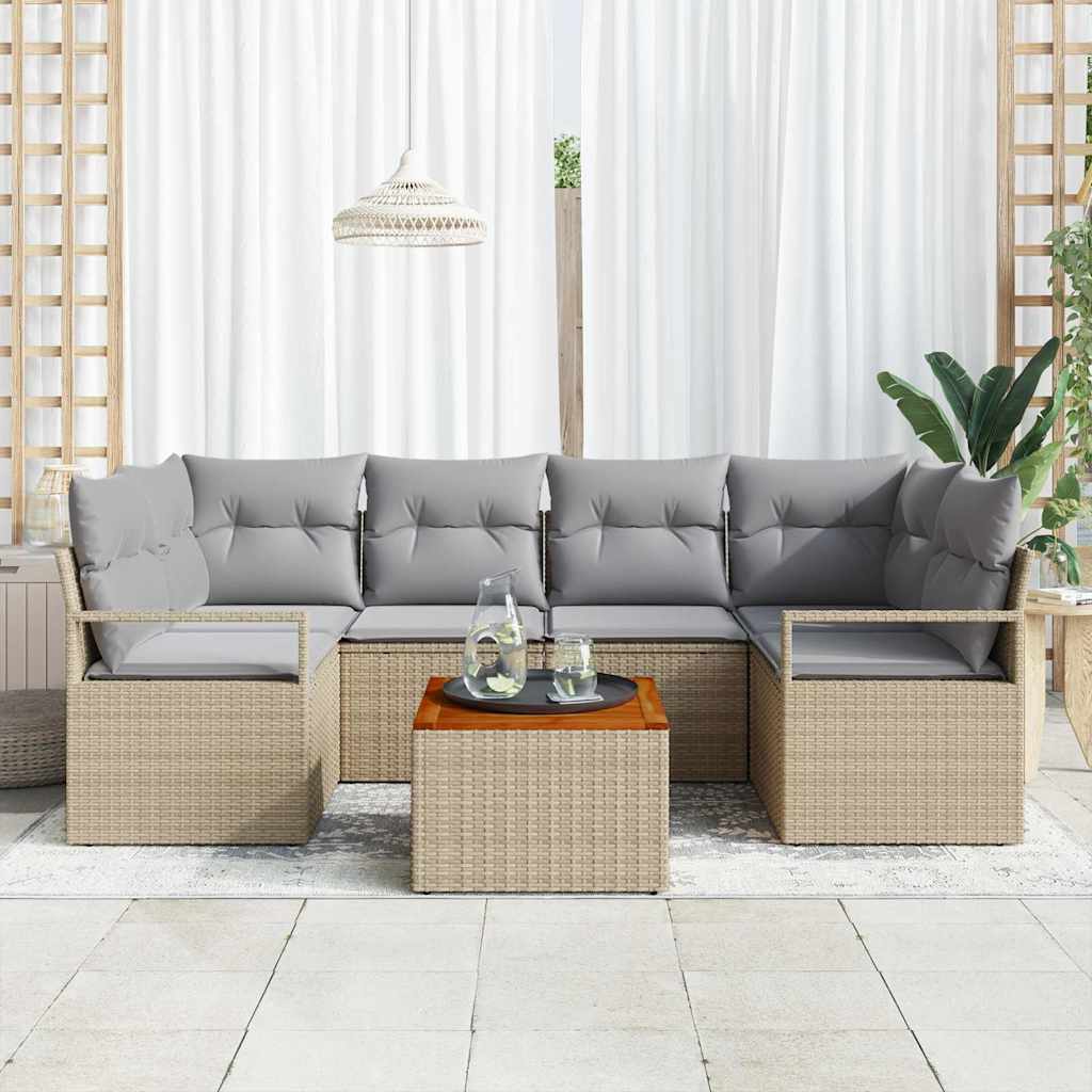 Set Divano da Giardino con cuscino 7 pcs Beige polyrattan | homemem39