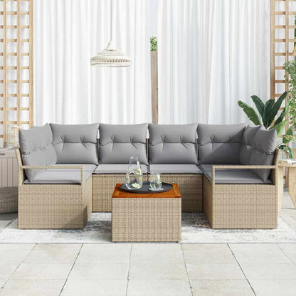 Set Divano da Giardino con cuscino 7 pcs Beige polyrattan | homemem39