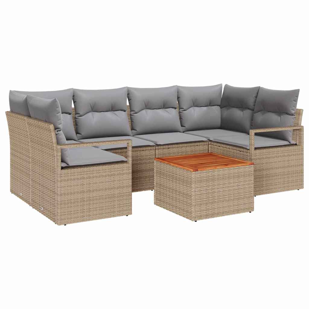 Set Divano da Giardino con cuscino 7 pcs Beige polyrattan | homemem39