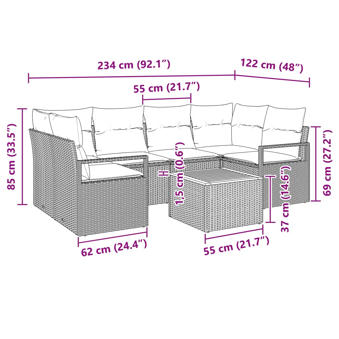 Set Divano da Giardino con cuscino 7 pcs Nero polyrattan | homemem39