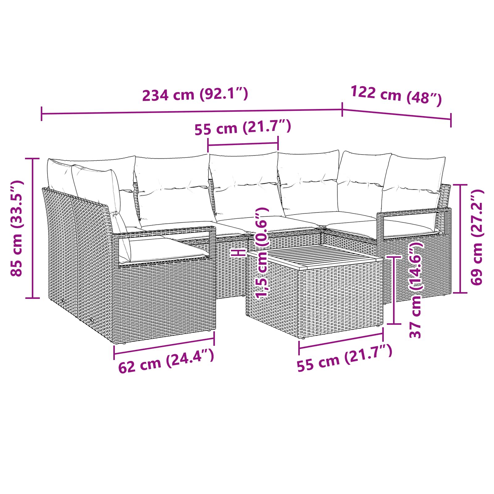 Set Divano da Giardino con cuscino 7 pcs Nero polyrattan | homemem39
