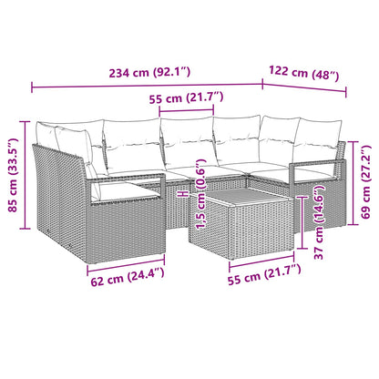 Set Divano da Giardino con cuscino 7 pcs Nero polyrattan | homemem39