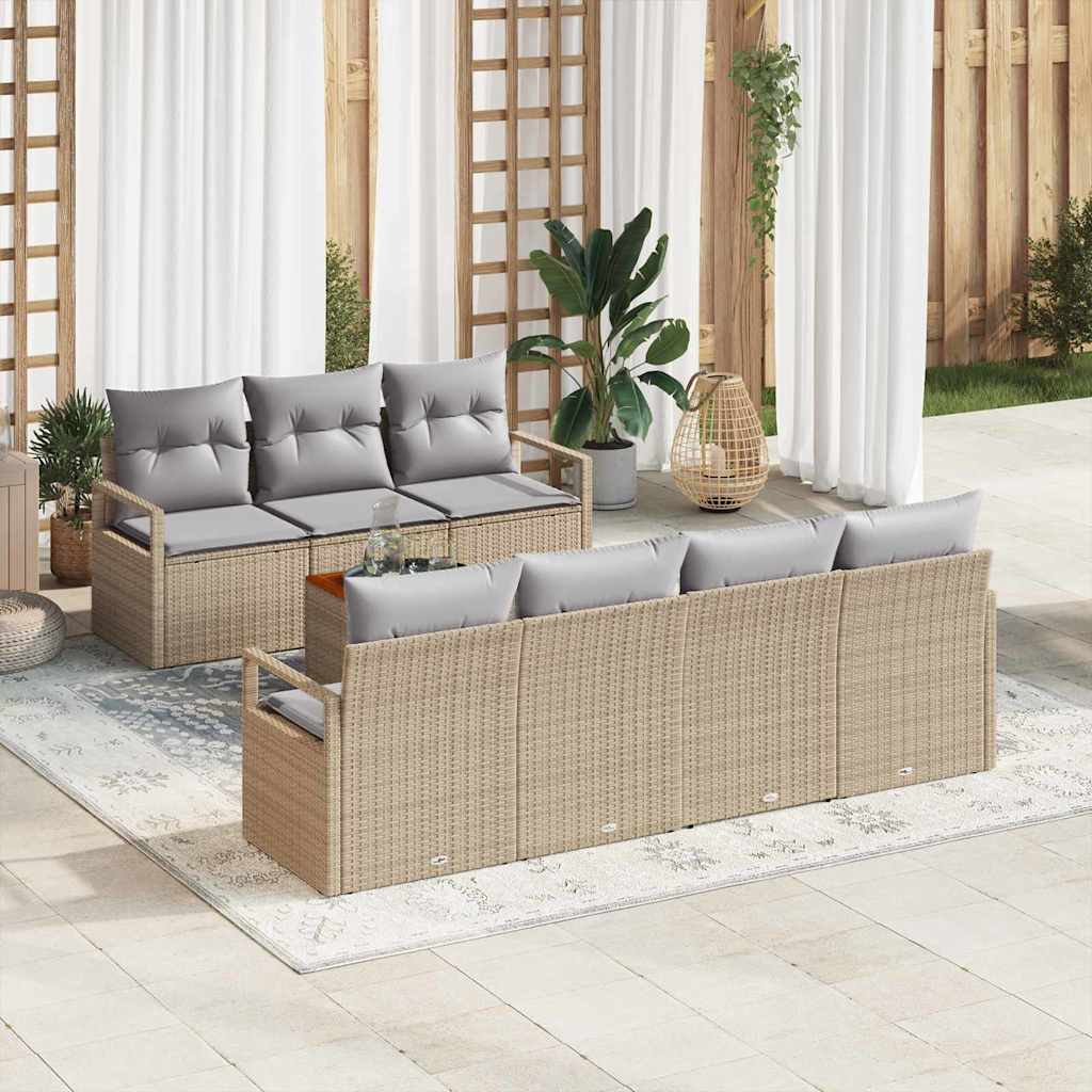 Set Divano da Giardino con cuscino 8 pcs Beige polyrattan | homemem39