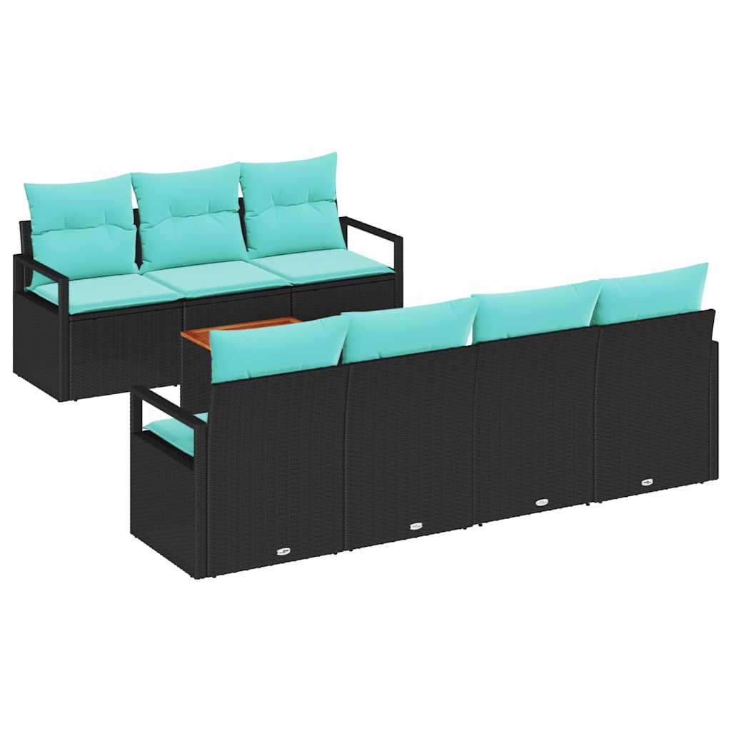 Set Divano da Giardino con cuscino 8 pcs Nero polyrattan | homemem39