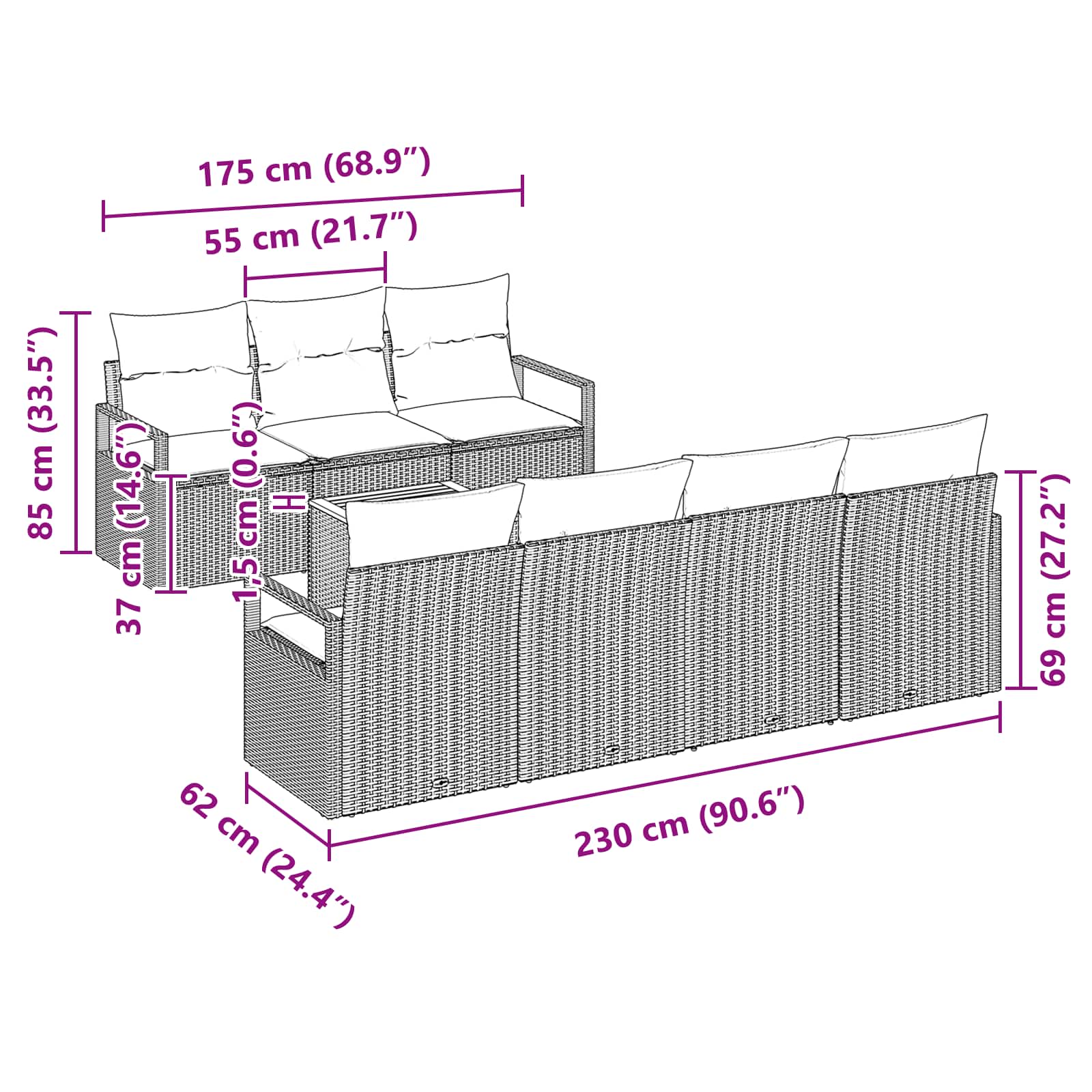 Set Divano da Giardino con cuscino 8 pcs Nero polyrattan | homemem39