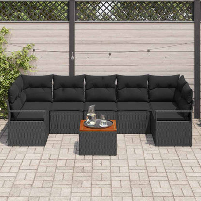 Set Divano da Giardino con cuscino 8 pcs Nero polyrattan | homemem39