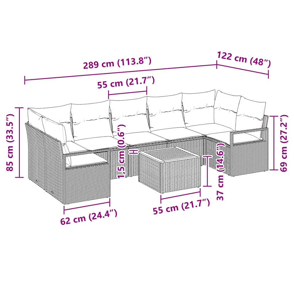 Set Divano da Giardino con cuscino 8 pcs Nero polyrattan | homemem39