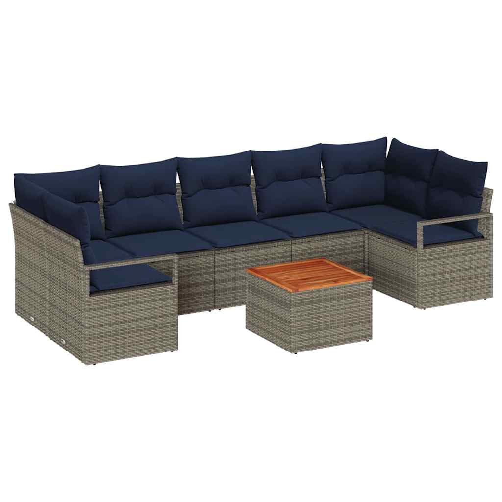 Set Divano da Giardino con cuscino 8 pcs Grigio polyrattan | homemem39