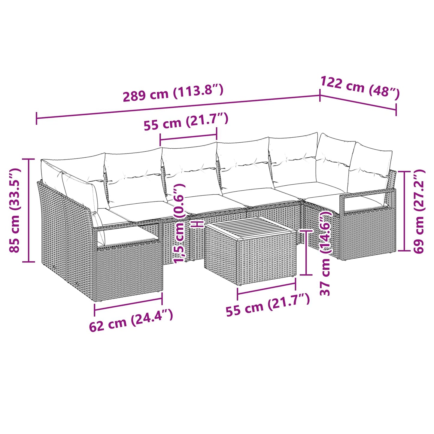 Set Divano da Giardino con cuscino 8 pcs Grigio polyrattan | homemem39