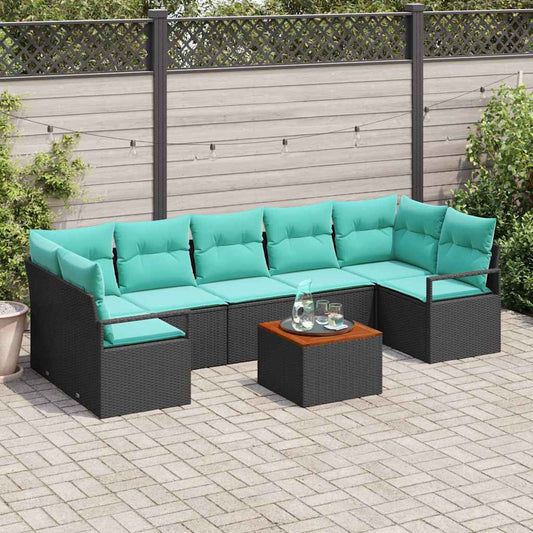 Set Divano da Giardino con cuscino 8 pcs Nero polyrattan | homemem39