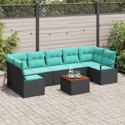 Set Divano da Giardino con cuscino 8 pcs Nero polyrattan
