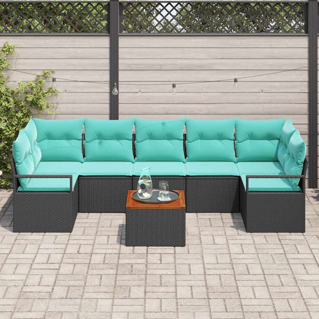 Set Divano da Giardino con cuscino 8 pcs Nero polyrattan | homemem39
