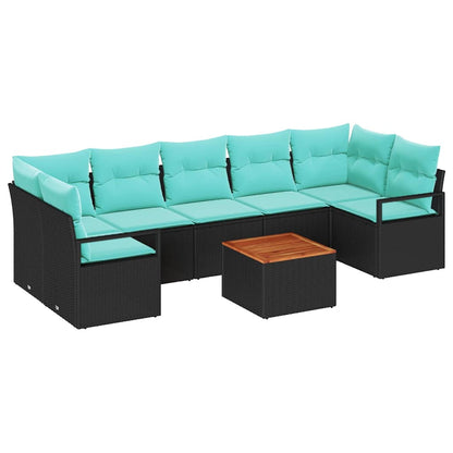 Set Divano da Giardino con cuscino 8 pcs Nero polyrattan | homemem39