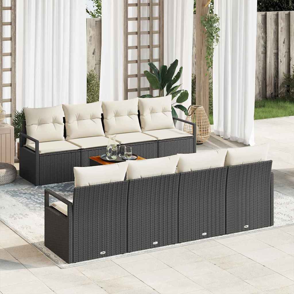 Set Divano da Giardino con cuscino 9 pcs Nero polyrattan | homemem39