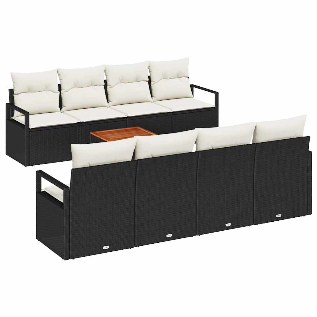 Set Divano da Giardino con cuscino 9 pcs Nero polyrattan | homemem39