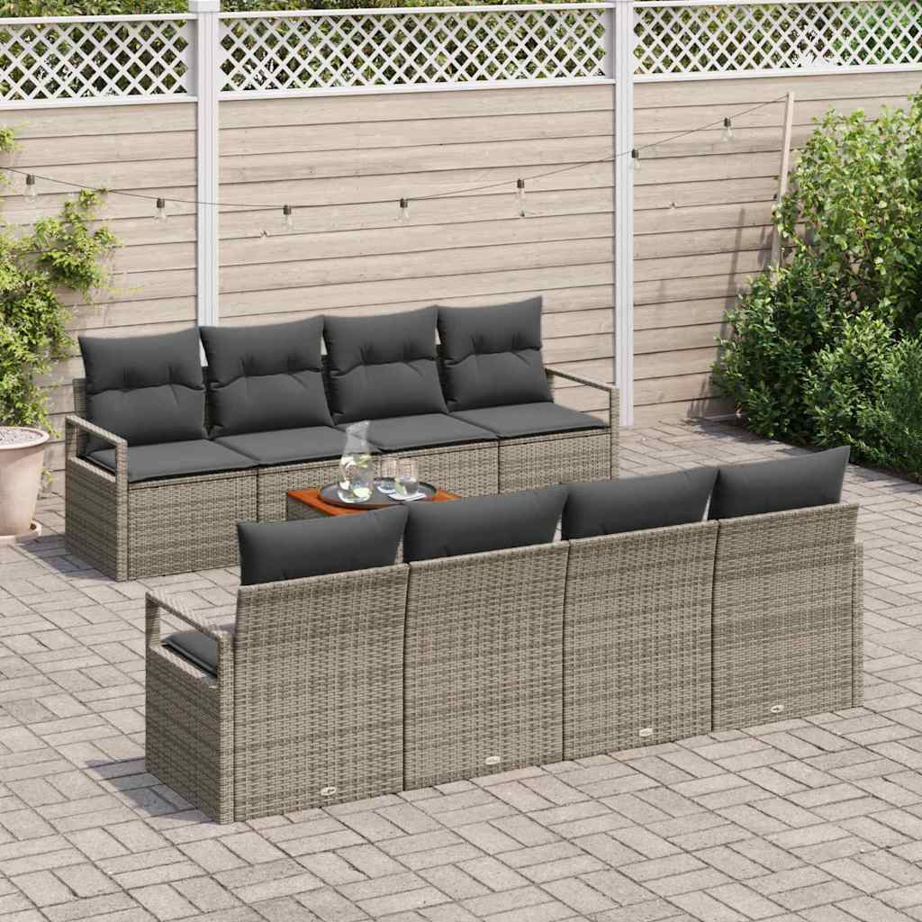 Set Divano da Giardino con cuscino 9 pcs Grigio polyrattan | homemem39