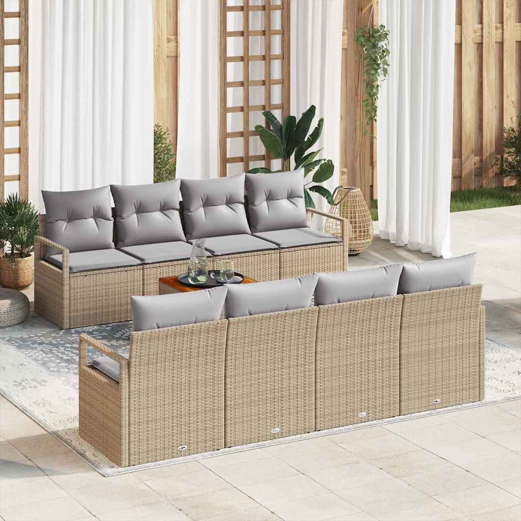 Set Divano da Giardino con cuscino 9 pcs Beige polyrattan | homemem39