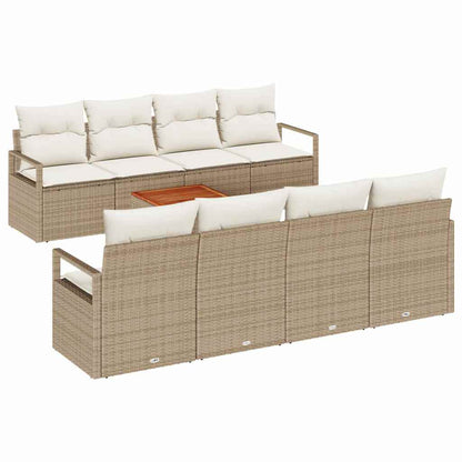 Set Divano da Giardino con cuscino 9 pcs Beige polyrattan | homemem39