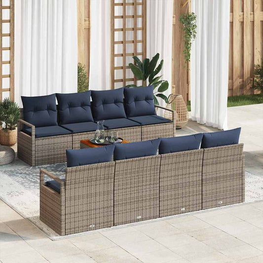 Set Divano da Giardino con cuscino 9 pcs Grigio polyrattan | homemem39
