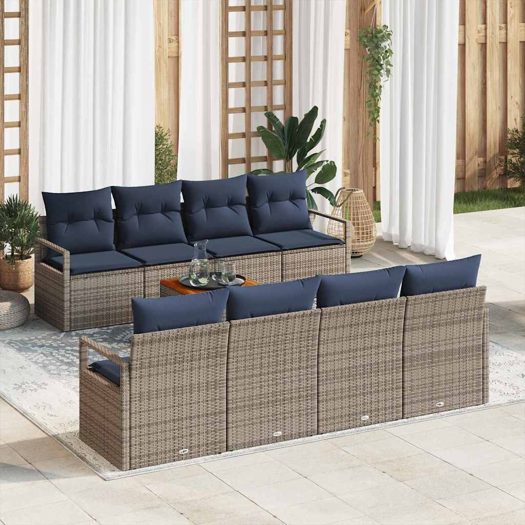 Set Divano da Giardino con cuscino 9 pcs Grigio polyrattan