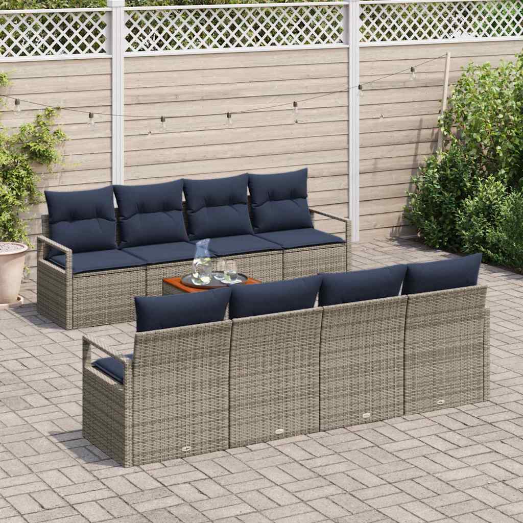 Set Divano da Giardino con cuscino 9 pcs Grigio polyrattan | homemem39