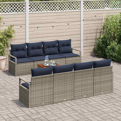 Set Divano da Giardino con cuscino 9 pcs Grigio polyrattan