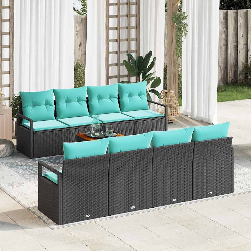 Set Divano da Giardino con cuscino 9 pcs Nero polyrattan | homemem39