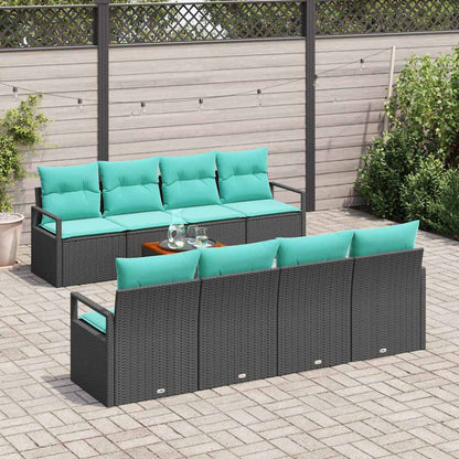 Set Divano da Giardino con cuscino 9 pcs Nero polyrattan