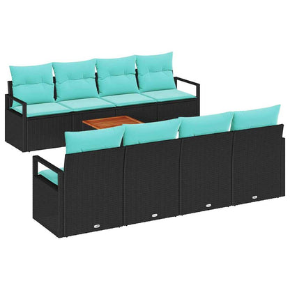 Set Divano da Giardino con cuscino 9 pcs Nero polyrattan