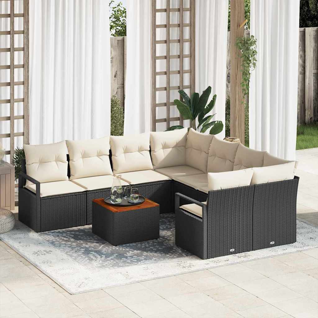 Set Divano da Giardino con cuscino 9 pcs Nero polyrattan | homemem39