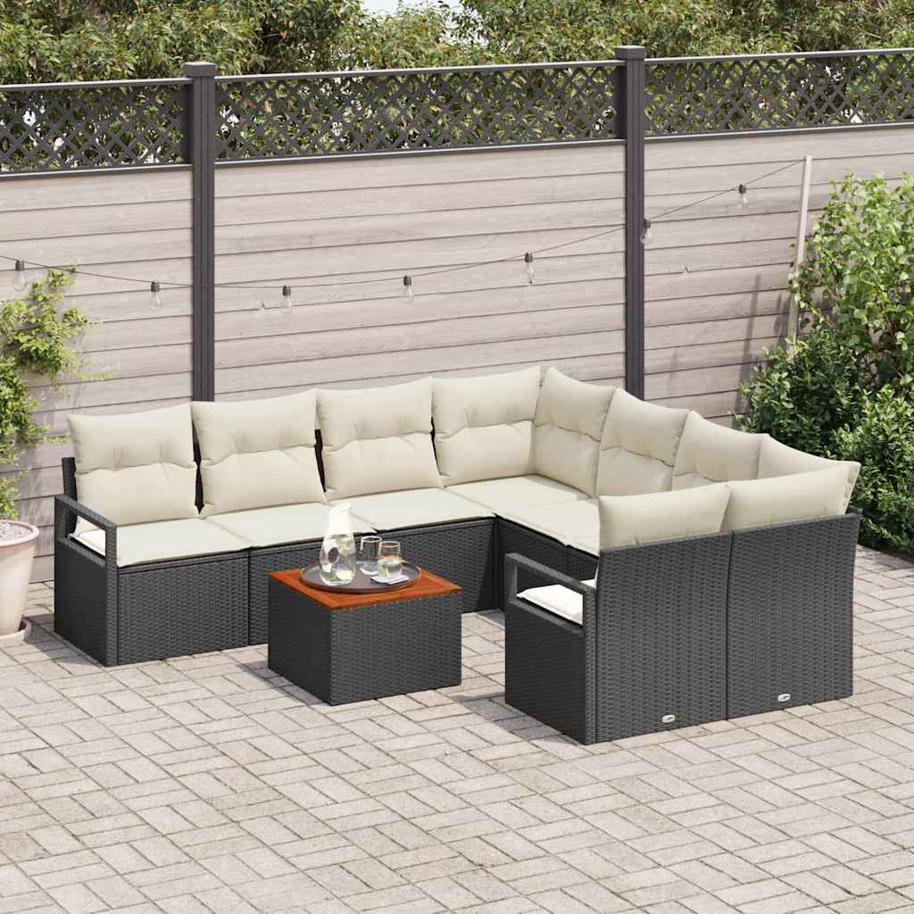 Set Divano da Giardino con cuscino 9 pcs Nero polyrattan | homemem39